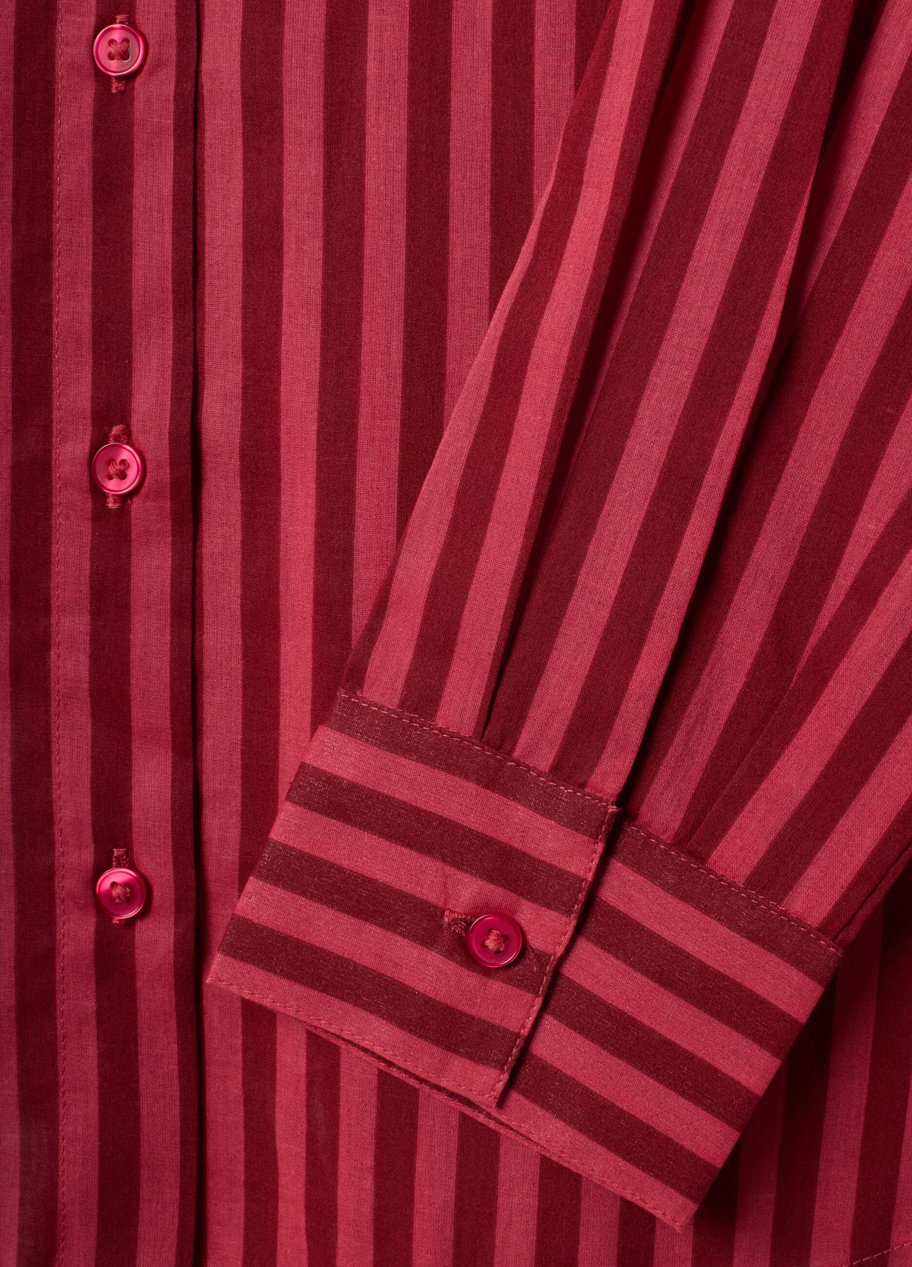 Camicia rossa in puro cotone a righe con collo alla coreana regular fit