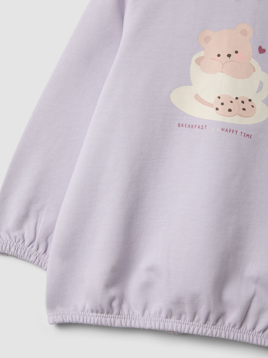 Purple organic cotton pyjamas with crew neck and teddy bear print_2