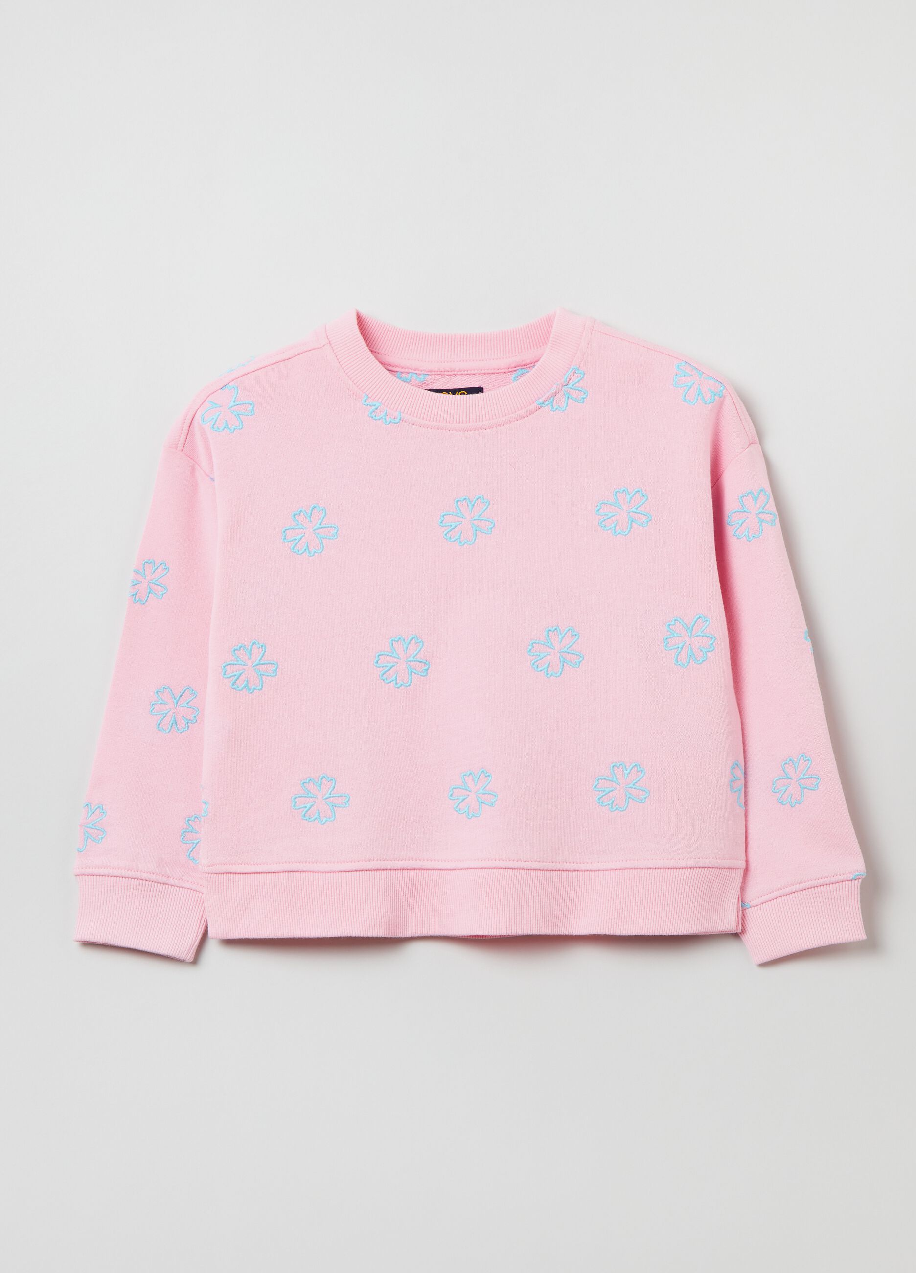 Cotton sweatshirt with small flowers embroidery