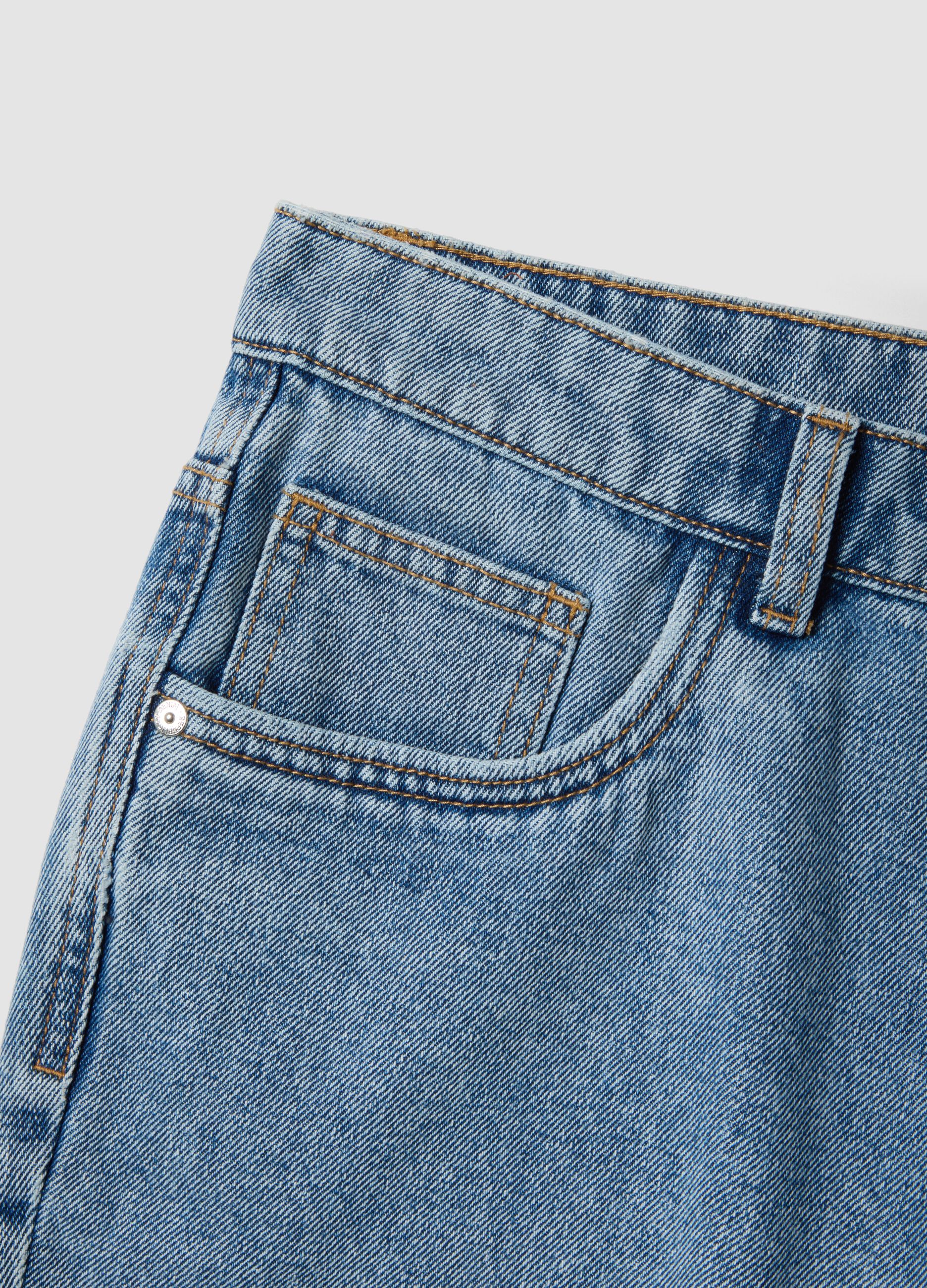 Blue Slim Fit Cotton Blend Denim Shorts