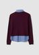 Purple viscose and wool-blend jumper with V-neck and shirt insert_6