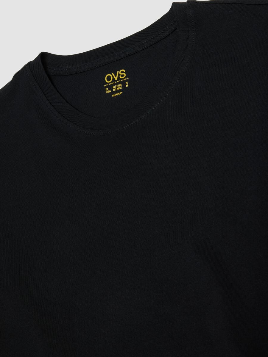 Black crew-neck T-shirt in pure Supima cotton, regular fit_5