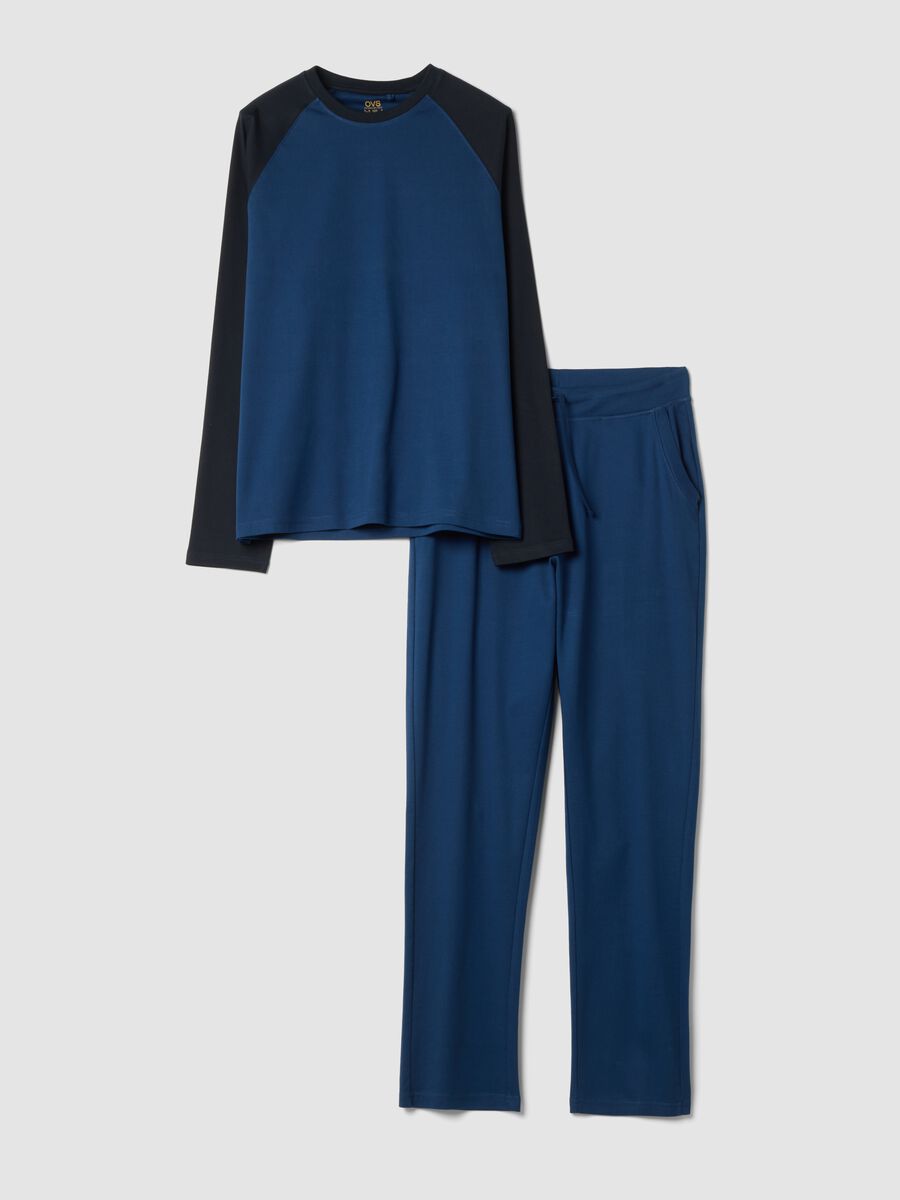Pigiama blu navy in puro cotone organico con girocollo_0