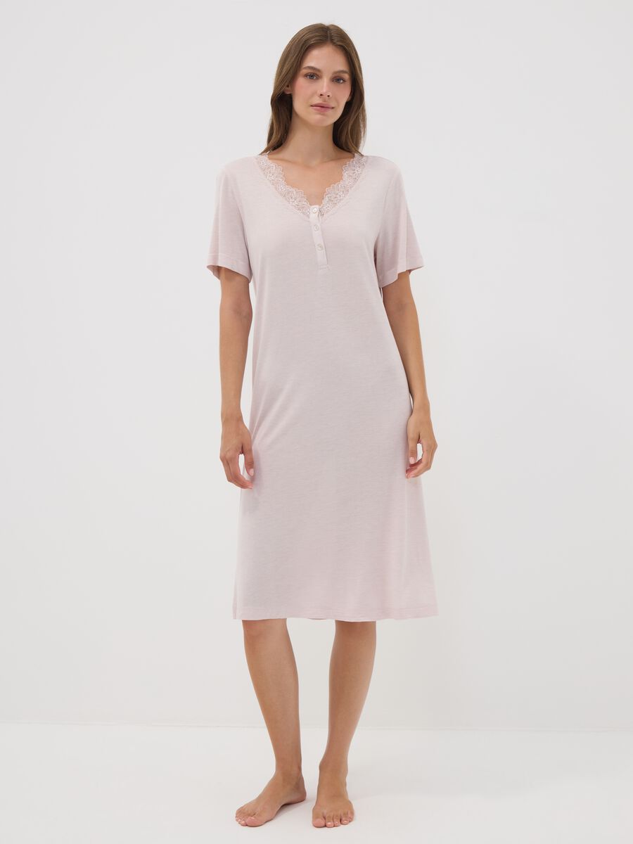 Pink pure viscose V-neck nightdress_0