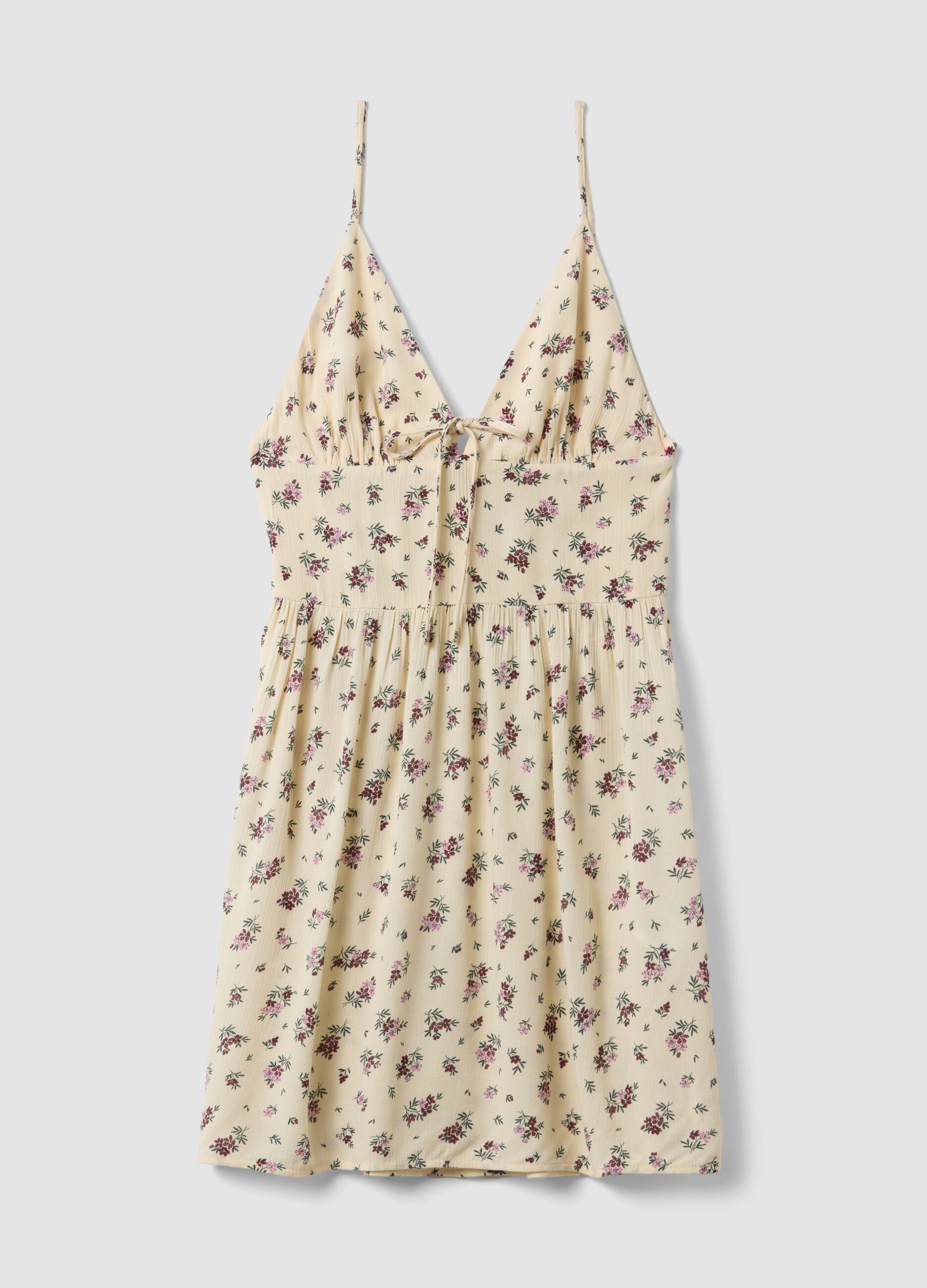 Beige floral pure viscose mini dress