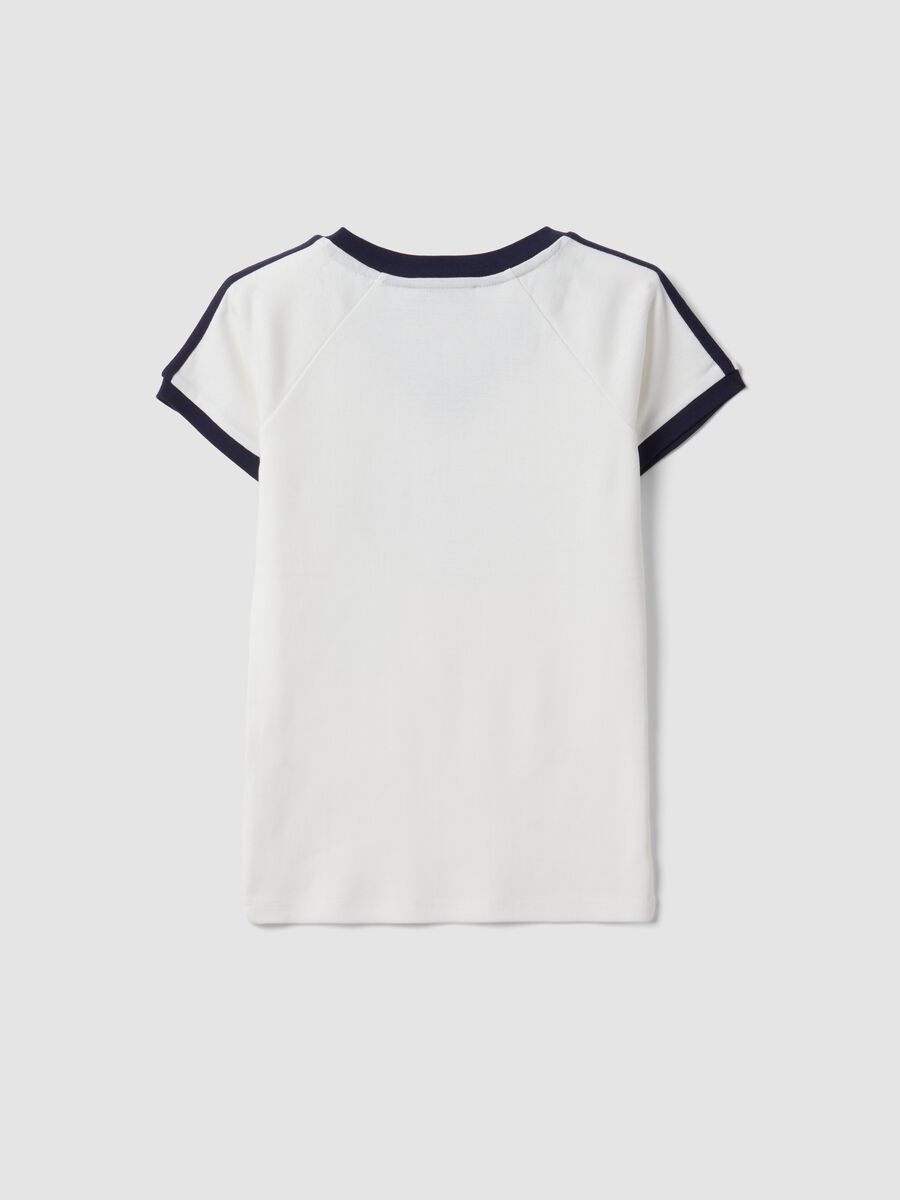 White pure cotton V-neck T-shirt with front print_6