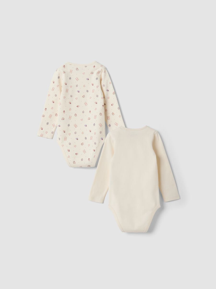 2-pack beige organic cotton baby girl bodysuits with teddy bear_1
