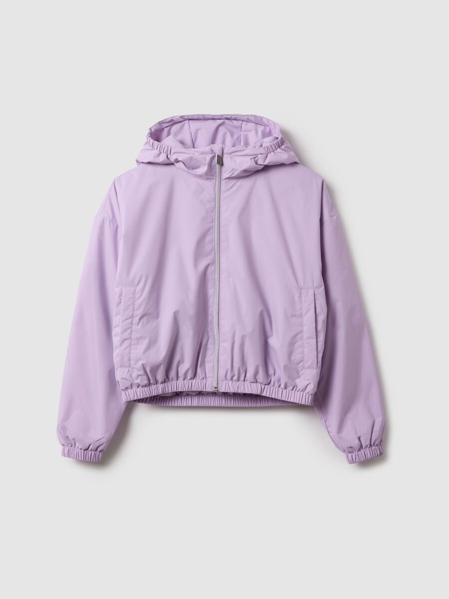 Purple padded regular fit jacket with hood for girls_3