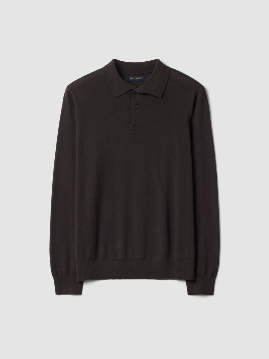 Brown pure merino wool polo jumper with polo collar_0