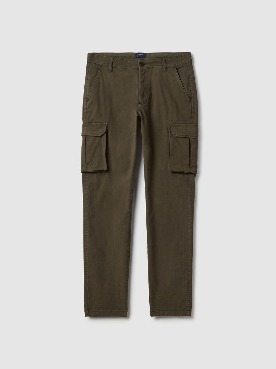 Green slim fit stretch cotton cargo trousers_4