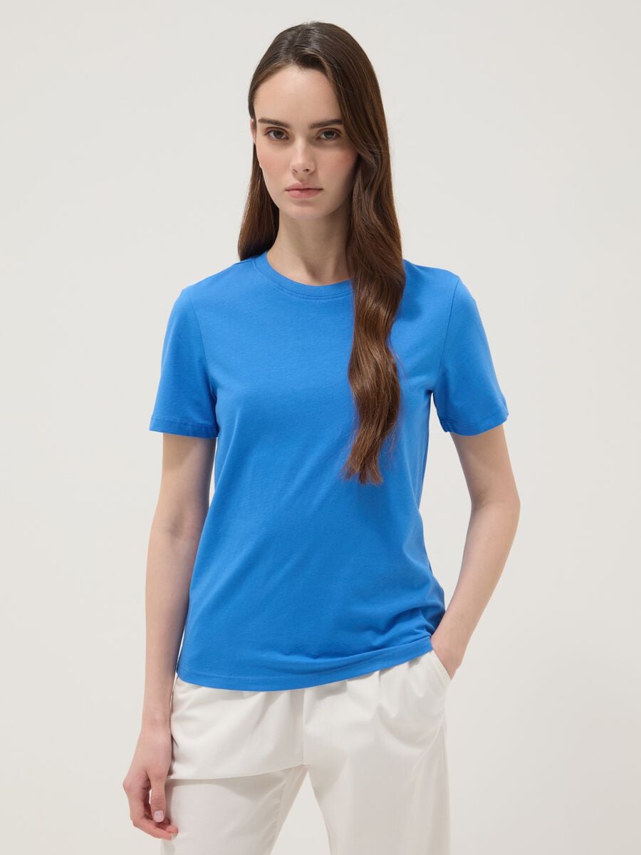 Camiseta azul de algod&oacute;n org&aacute;nico de manga corta_0