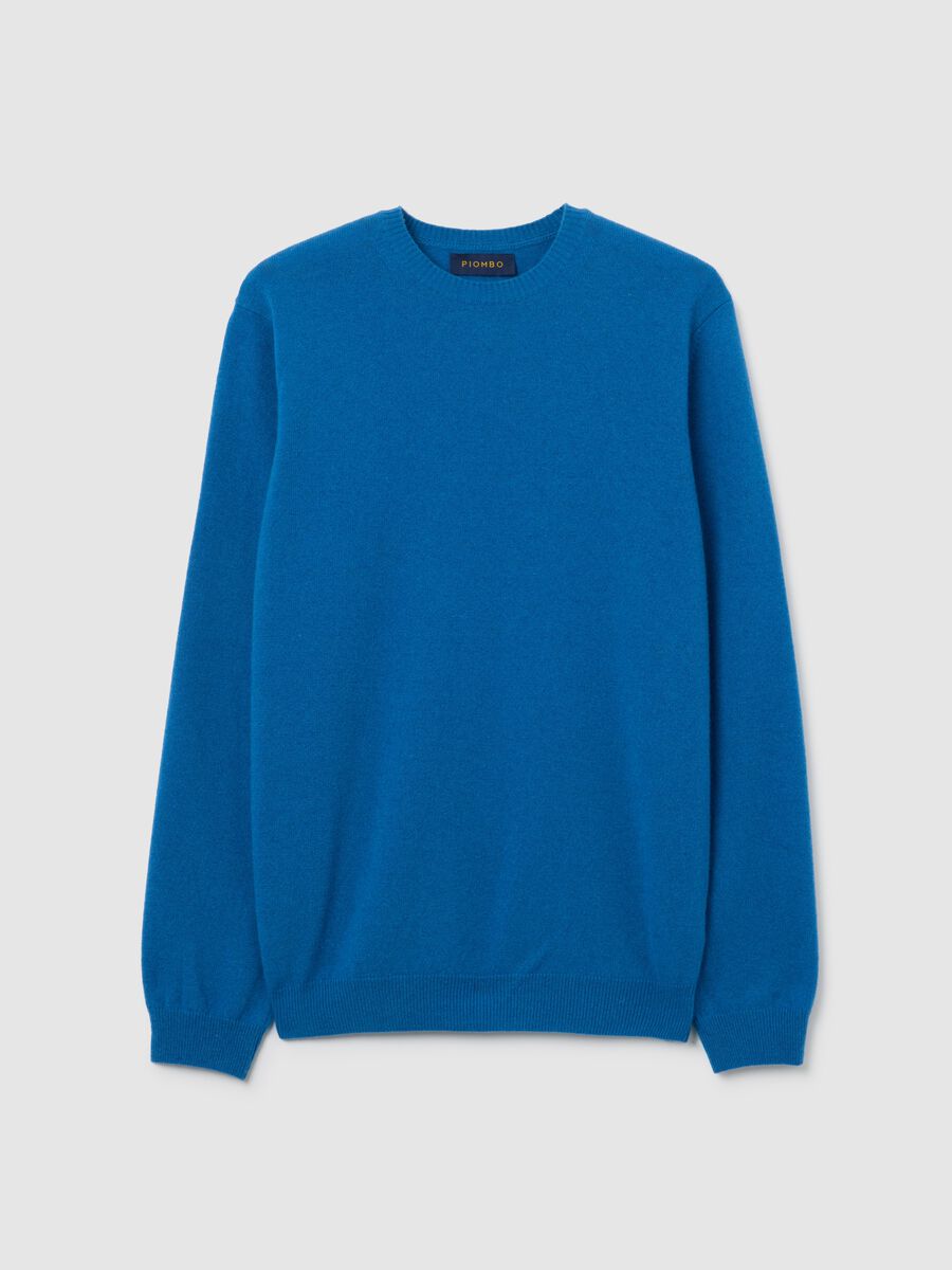 Blue crewneck pullover in pure lambswool regular fit_4