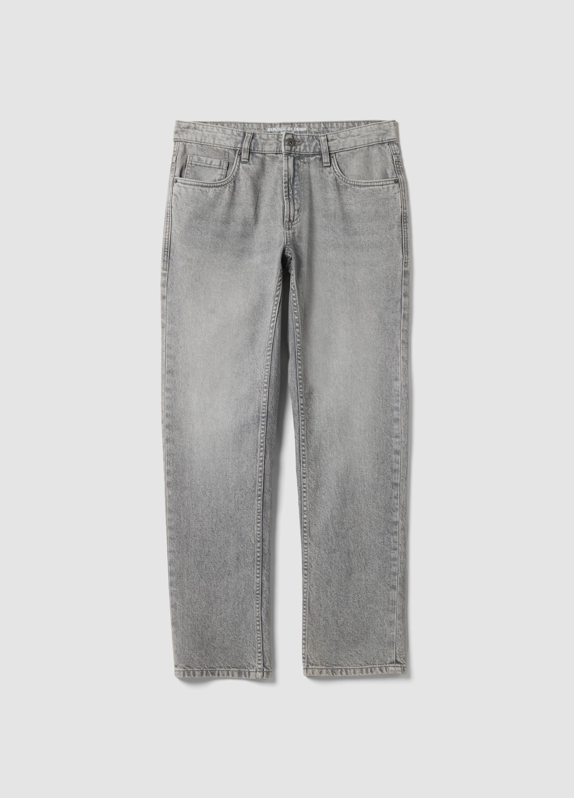 Graue Denim-Jeans aus reiner Baumwolle, Regular Fit
