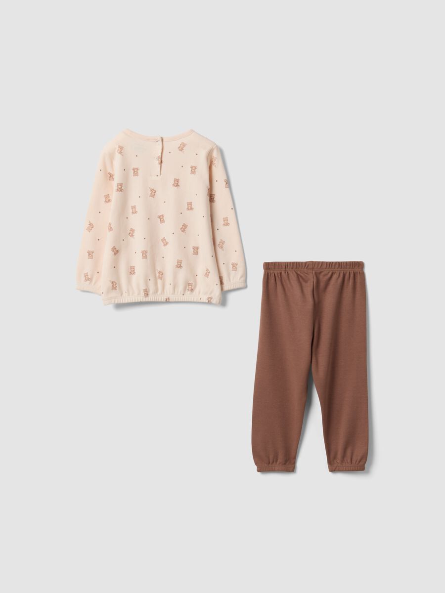 Pink and brown pure organic cotton crew-neck pyjamas for baby girl_1