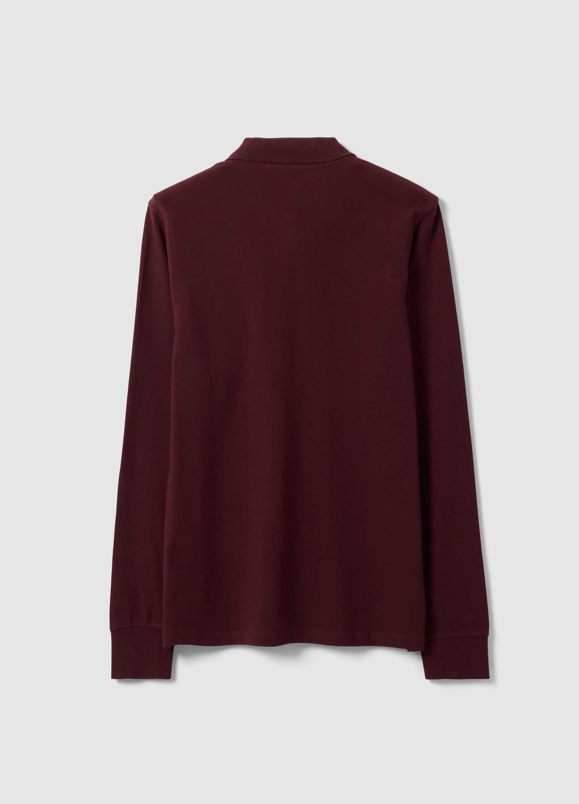 Rotes Langarm-Poloshirt aus Piqu&eacute; aus reiner Bio-Baumwolle, Regular Fit