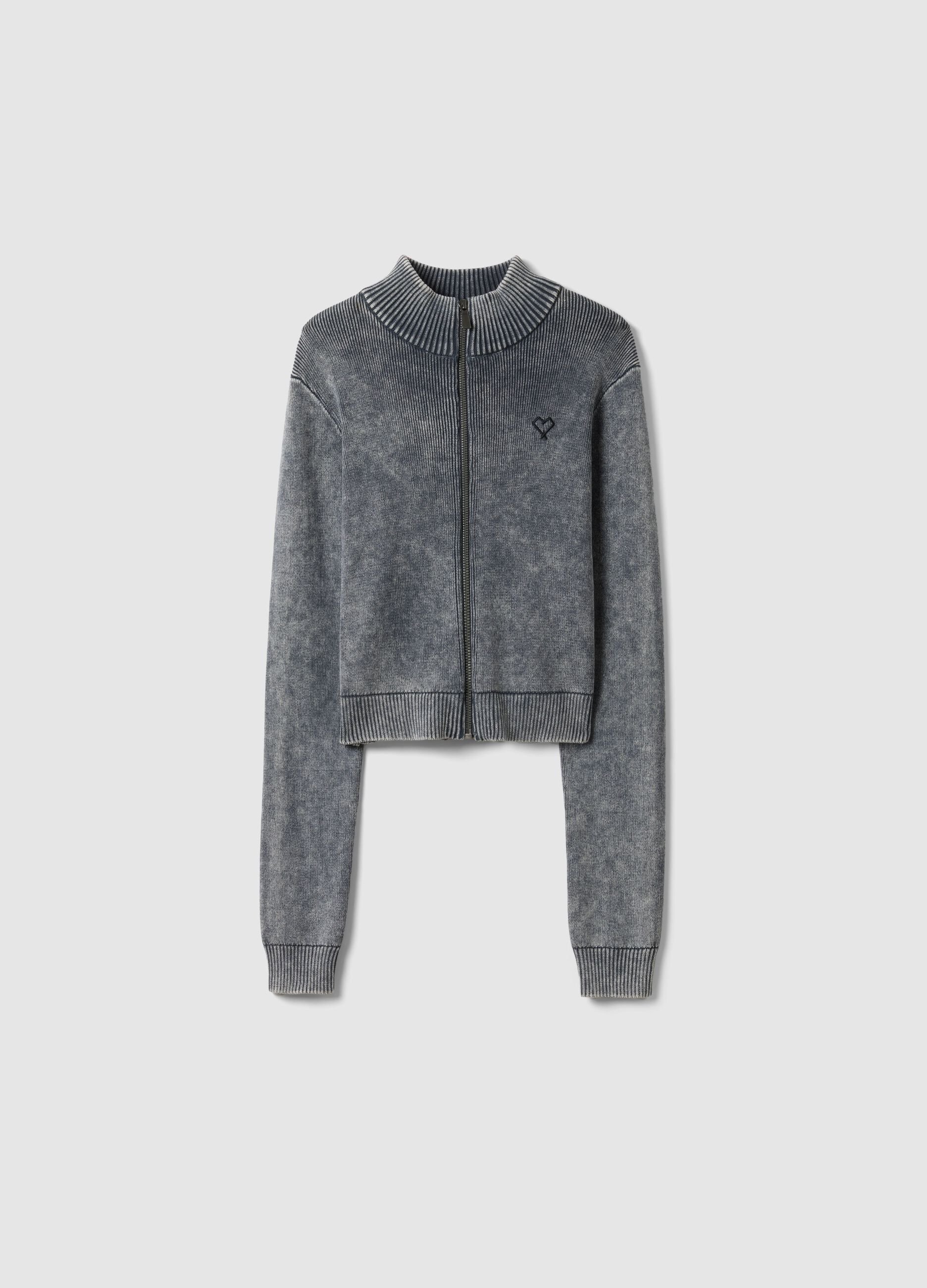 Cardigan cinzento de algod&atilde;o puro para rapariga slim fit com fecho completo