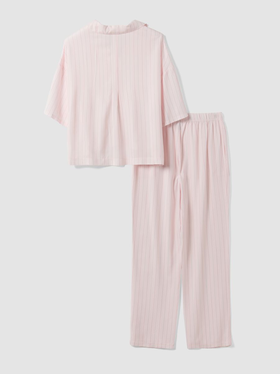 Pink pure viscose striped V-neck pyjamas, regular fit_6
