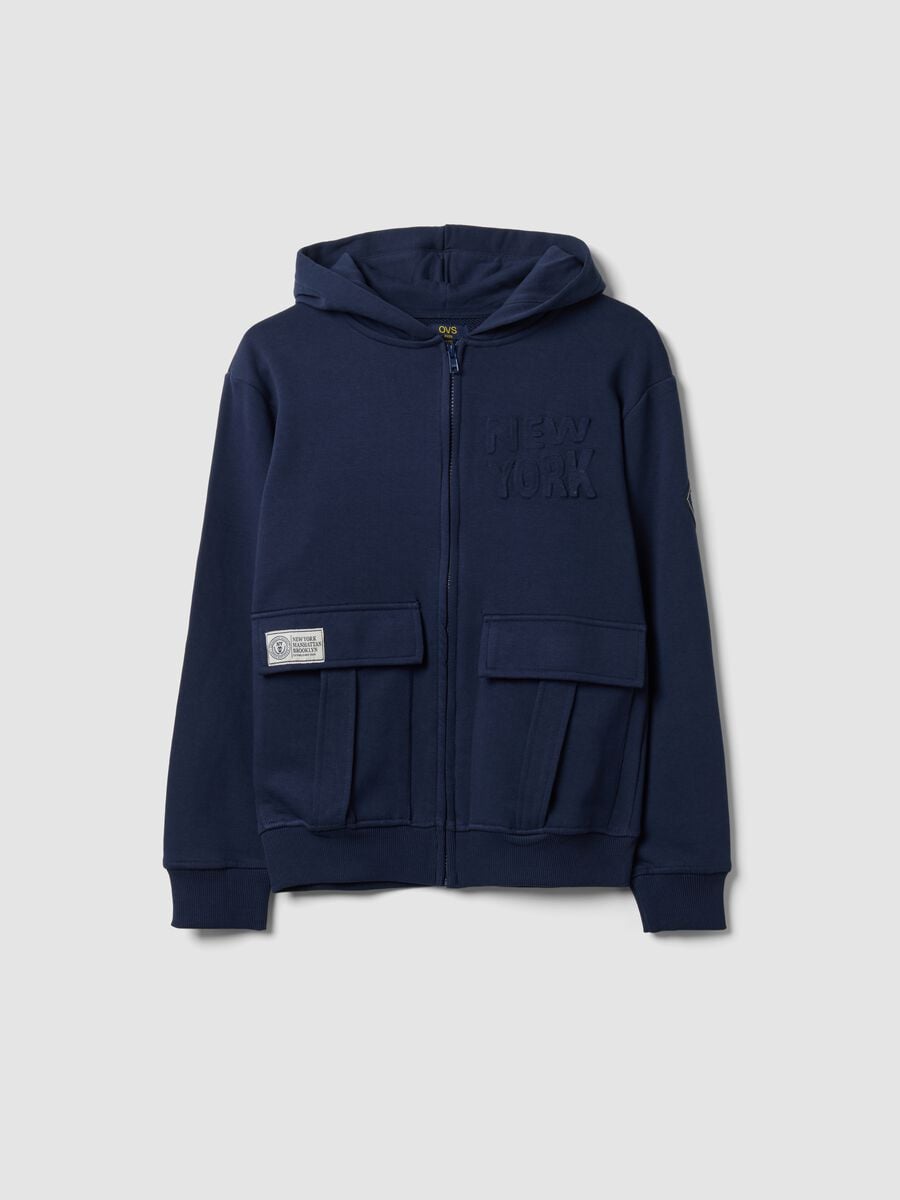 Sweat &agrave; capuche bleu 100 % coton avec col rond_0