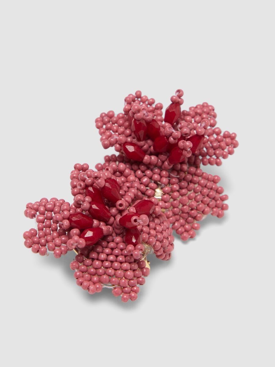 Pink and Red Earrings with Flower-Shaped Glass Beads_1