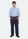 Camisa azul cropped em algod&atilde;o puro &agrave;s riscas, corte oversize_1