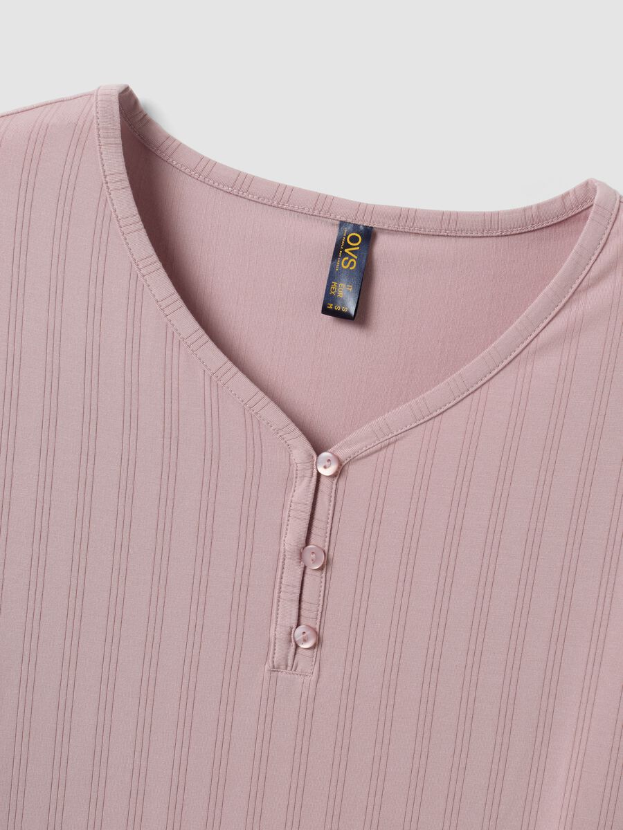 Purple stretch viscose pyjama T-shirt with V-neck_5