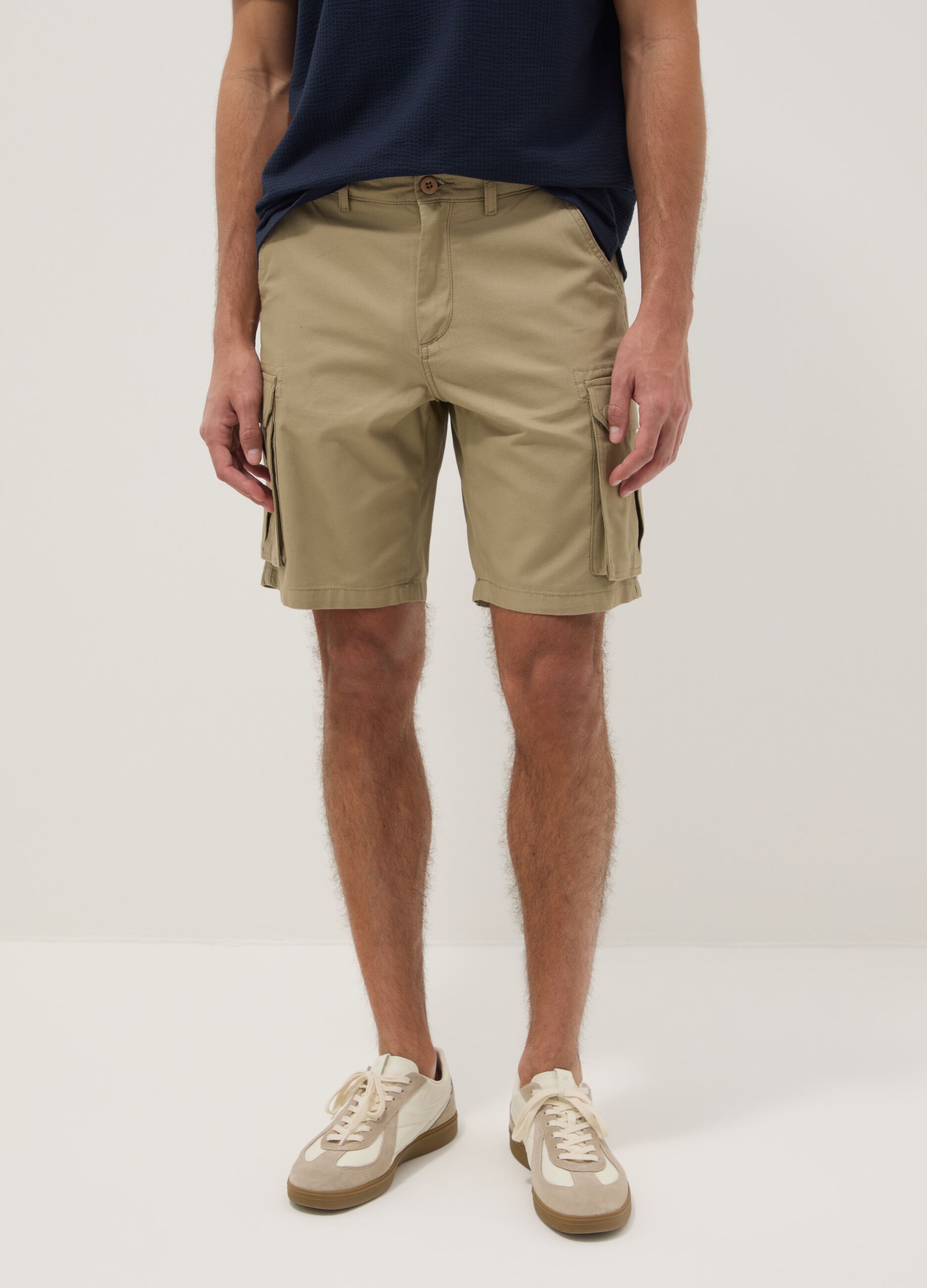 Short cargo beige en pur coton, coupe regular
