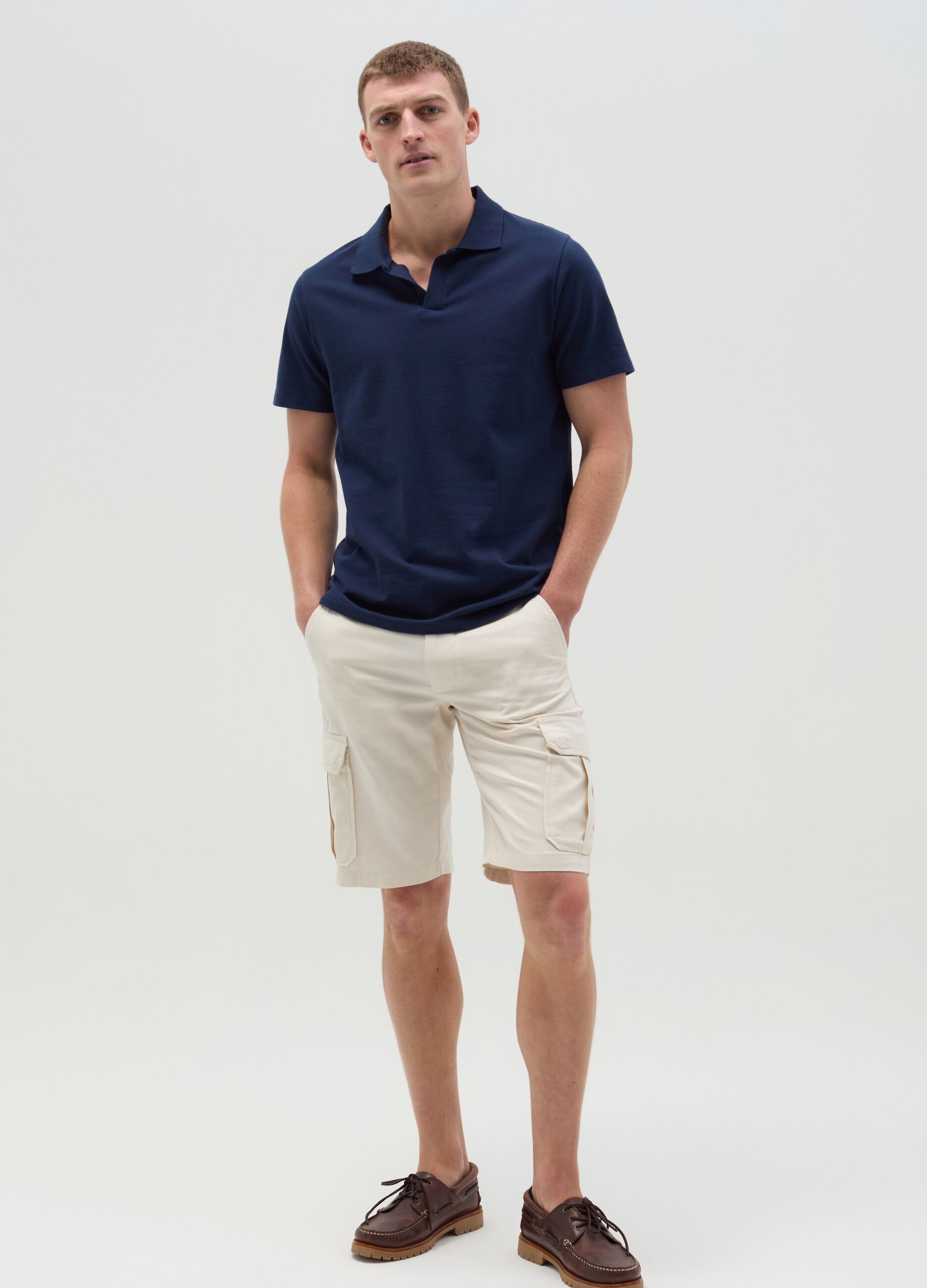 Cargo Bermuda shorts in cotton and linen