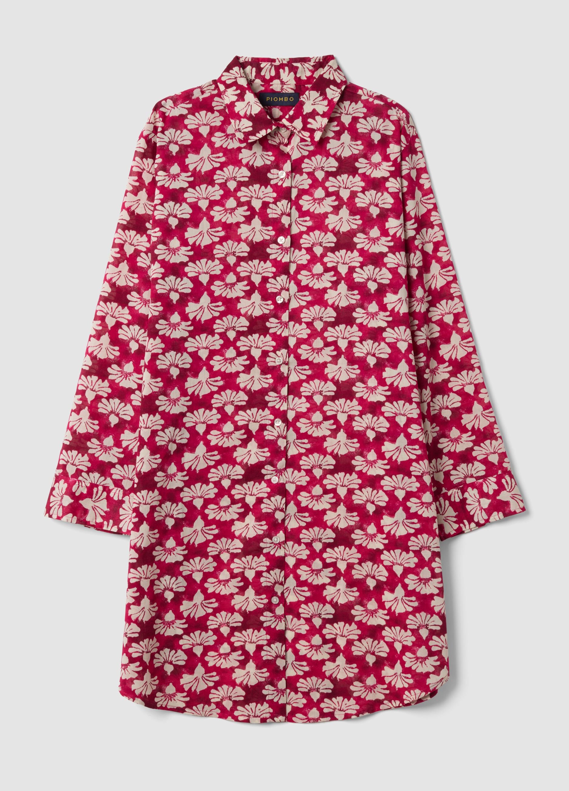 Roter Kaftan aus reiner Baumwolle mit Blumenprint