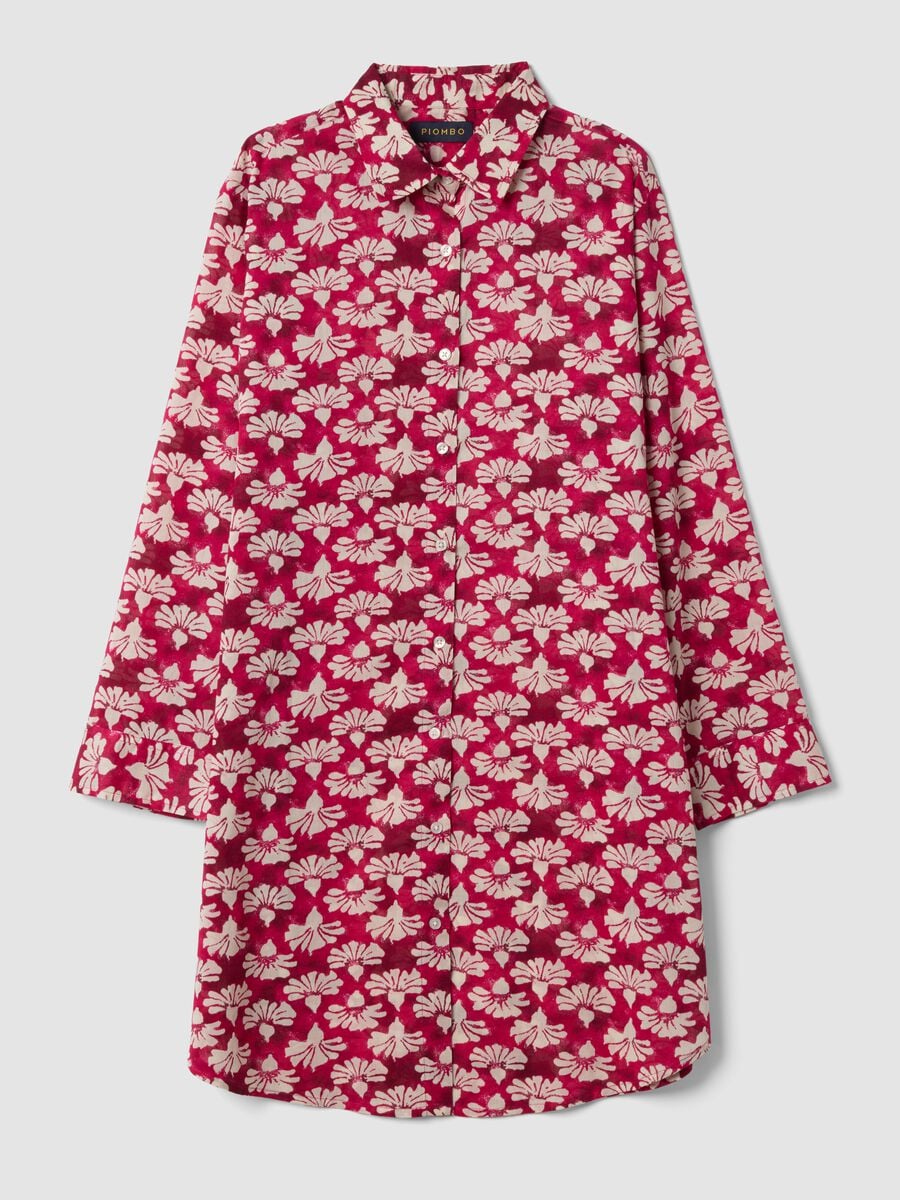 Caftan rouge en pur coton &agrave; imprim&eacute; floral_4