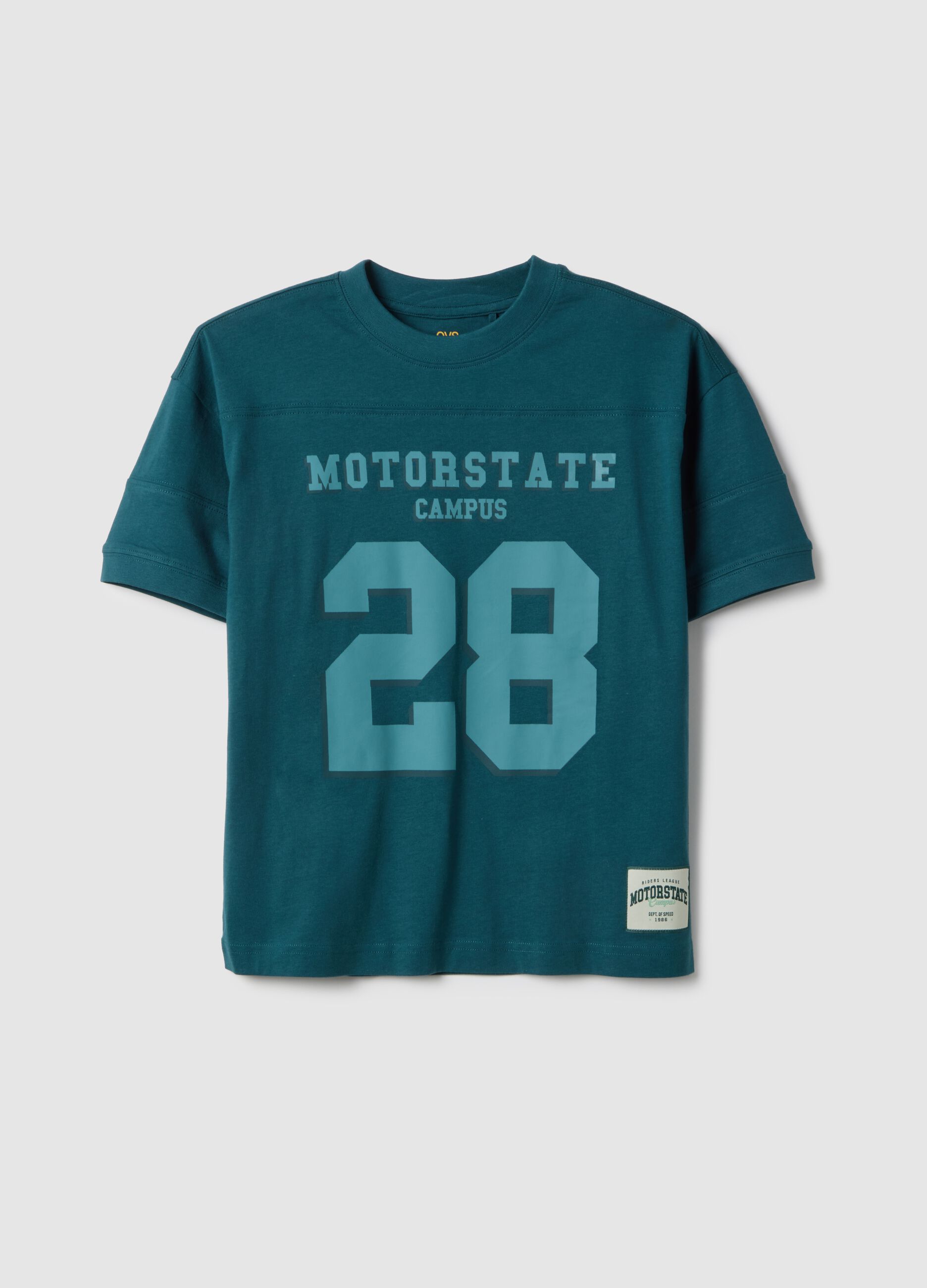 T-shirt verde de algod&atilde;o puro para rapaz com ajuste oversized e estampagem