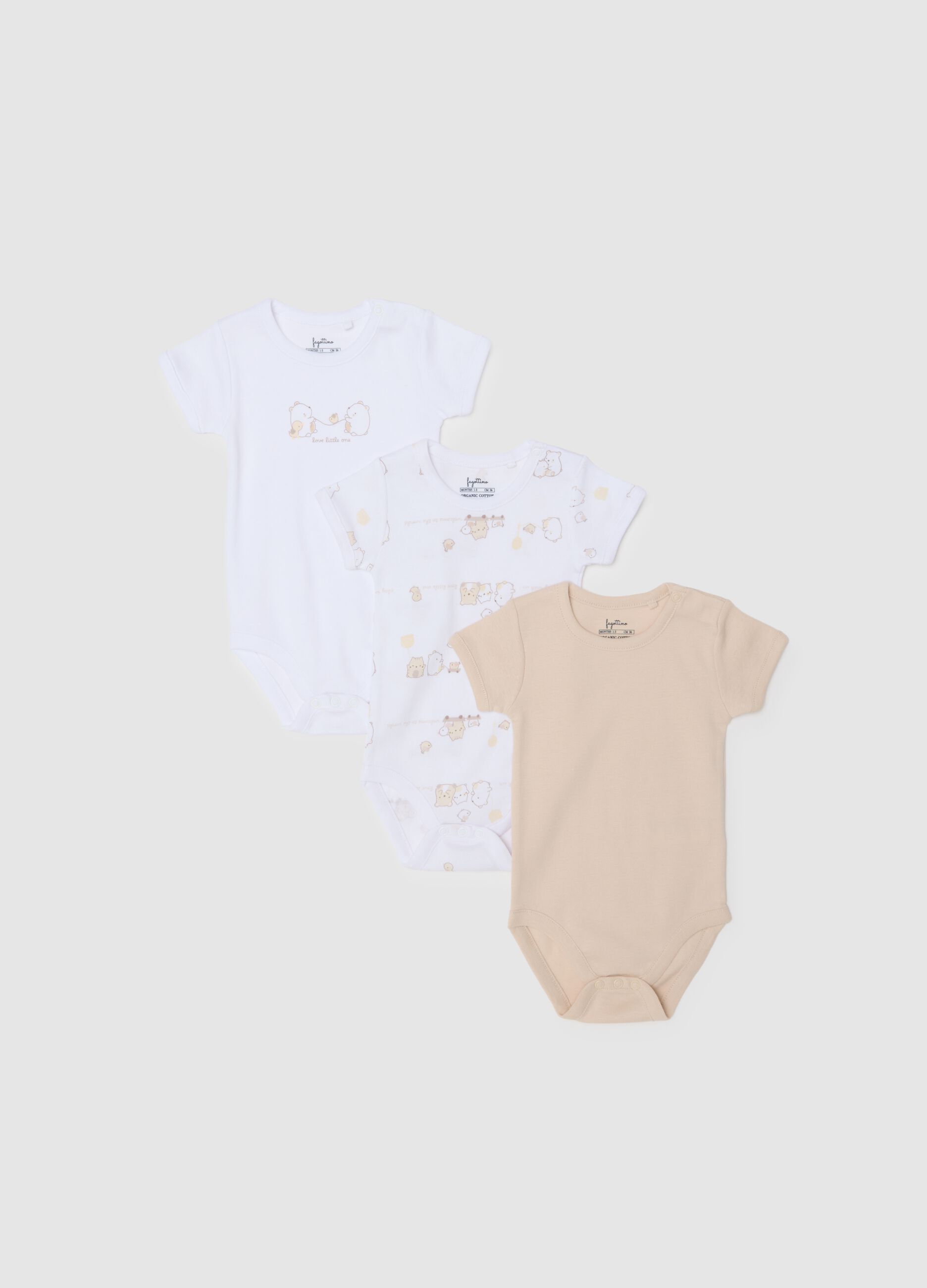 Multicolour short-sleeved bodysuit trip pack in pure cotton for newborns