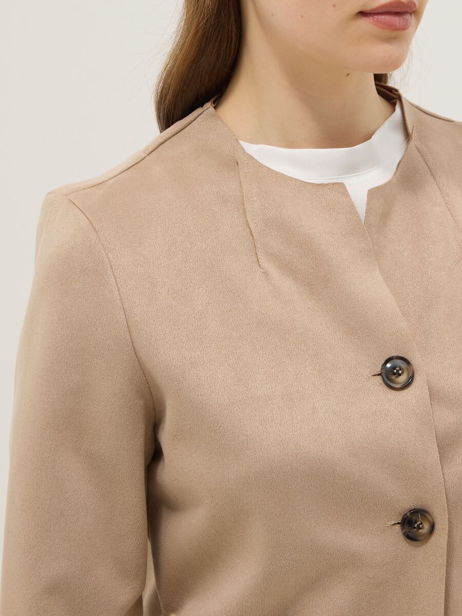 Beige regular fit jacket with front pockets_3