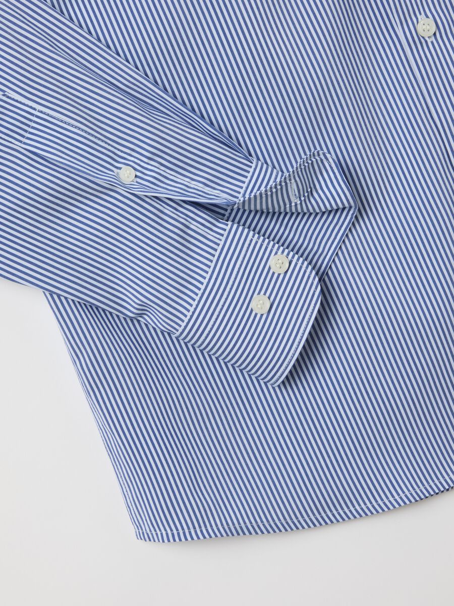 Blue slim stripe shirt with French collar and buttons_5