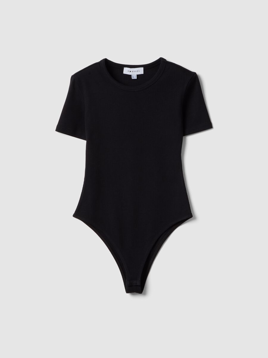 Schwarzes Slim-Fit-Oberteil aus elastischer Baumwolle_0