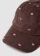 Cappello marrone in puro cotone a coste con cuori_2