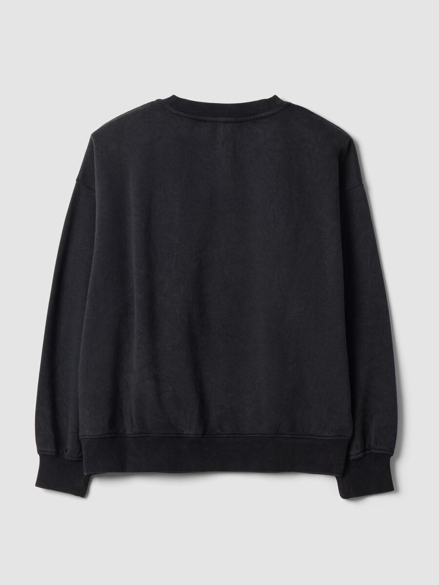 Black cotton-blend crew-neck sweatshirt with star print_2