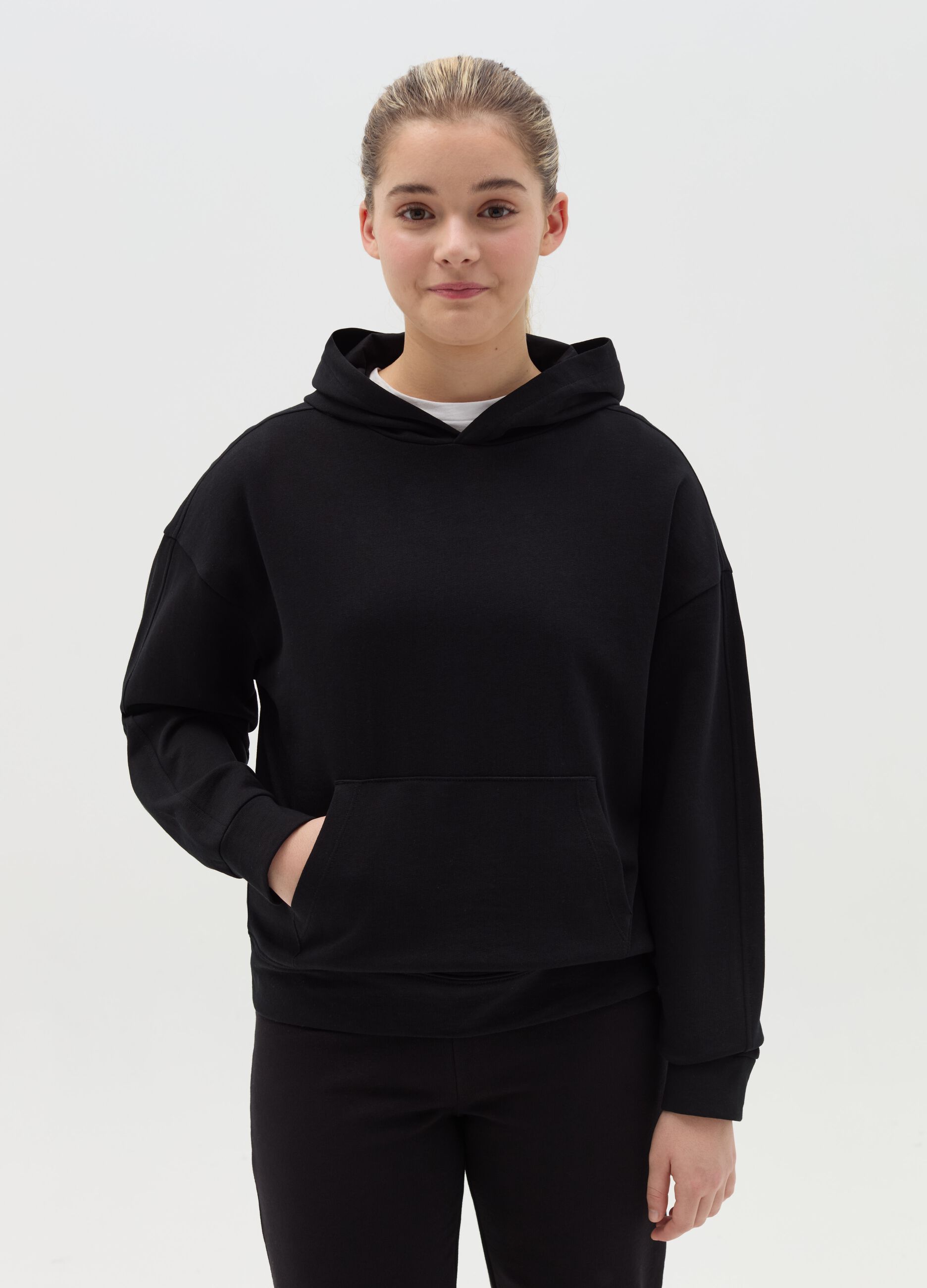 Cotton sweatshirt with hood and pocket