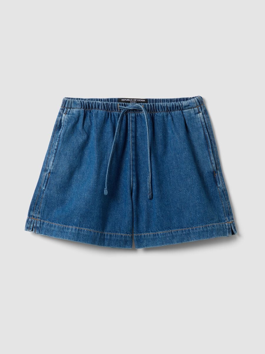 Blue pure cotton denim shorts_4