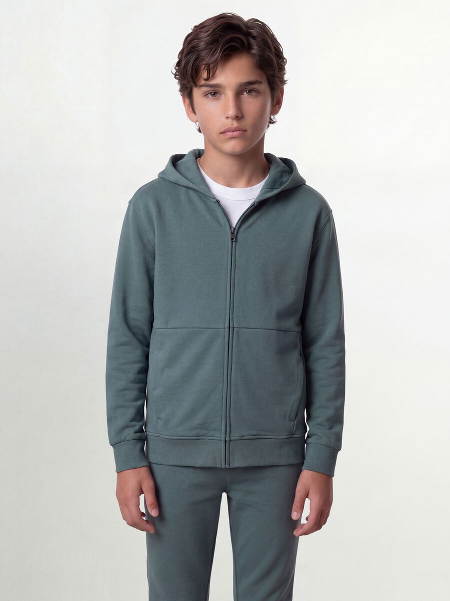 Green organic cotton zip-up hoodie for boys, relaxed fit_0