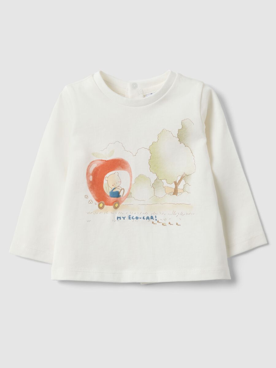 T-shirt b&eacute;b&eacute; blanc en m&eacute;lange de coton avec motif ourson, coupe regular_0