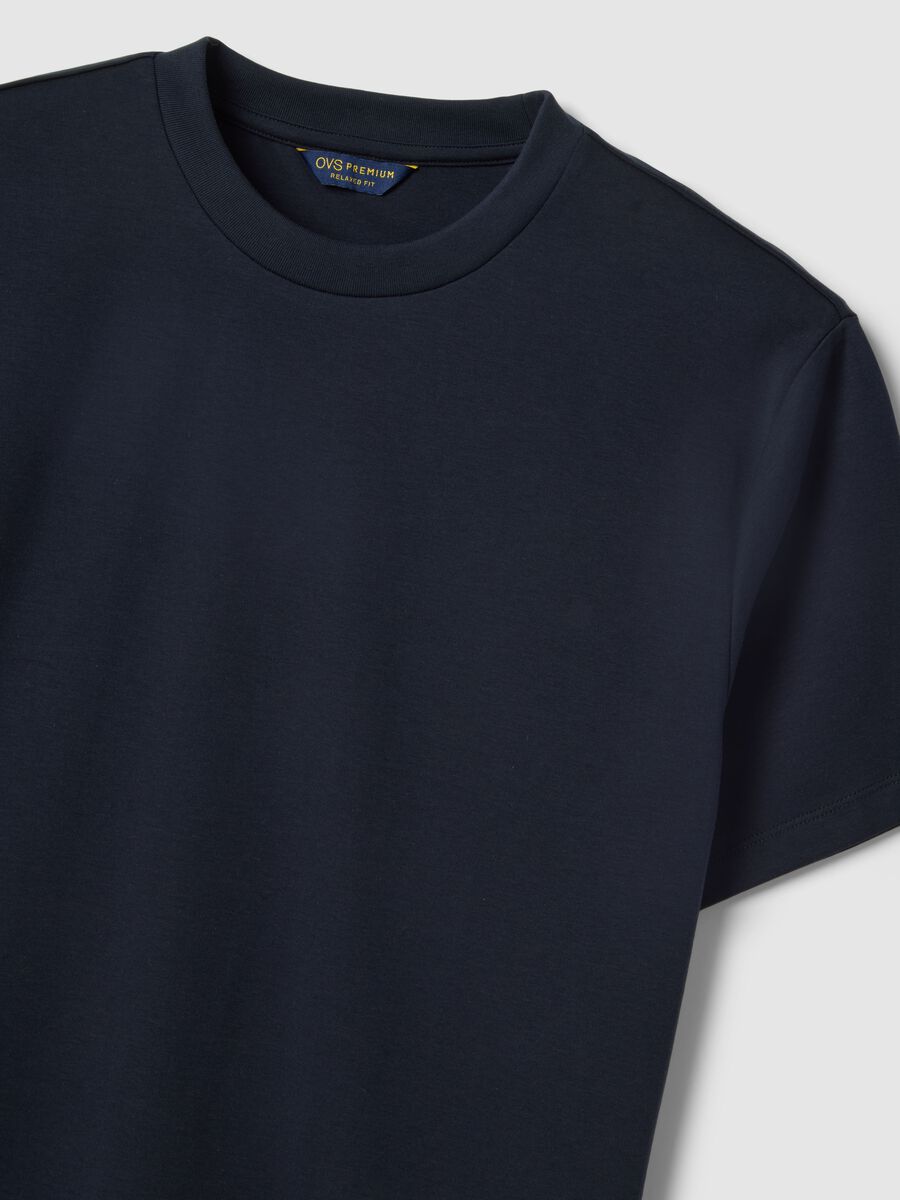 Blue pure cotton crew neck T-shirt, regular fit_1