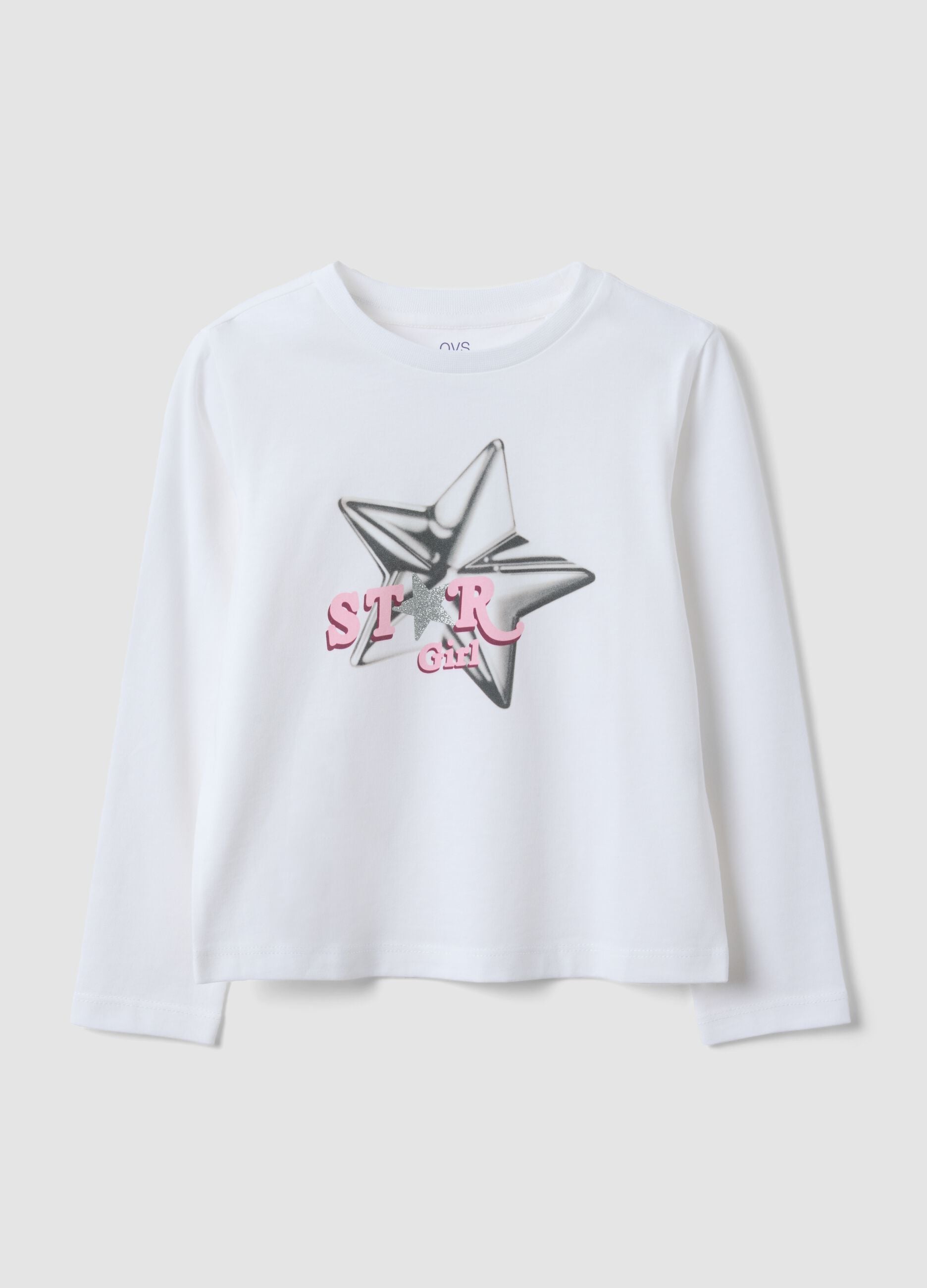 Rosa T-Shirt aus reiner Bio-Baumwolle mit Stern-Print f&uuml;r M&auml;dchen