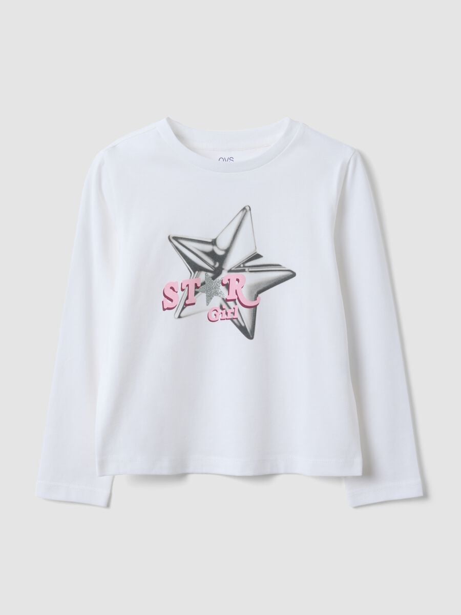 Pink pure organic cotton star-print T-shirt for girls_0