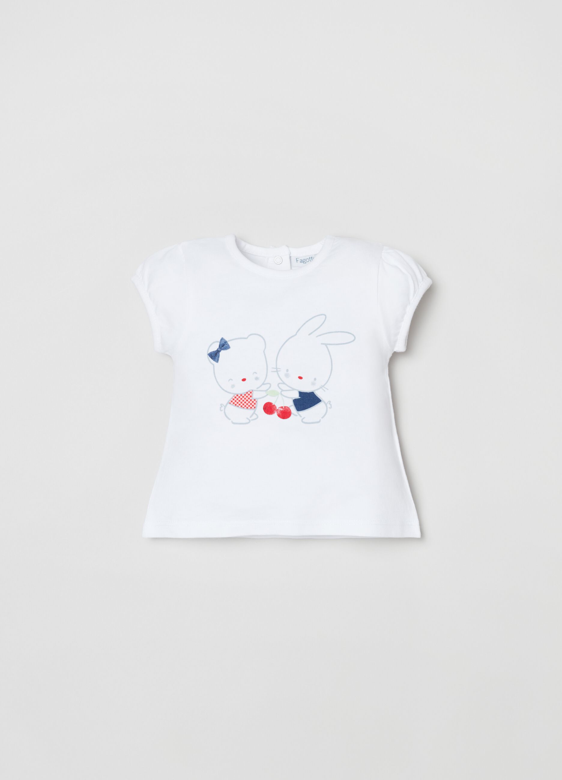 Stretch cotton T-shirt with animals print