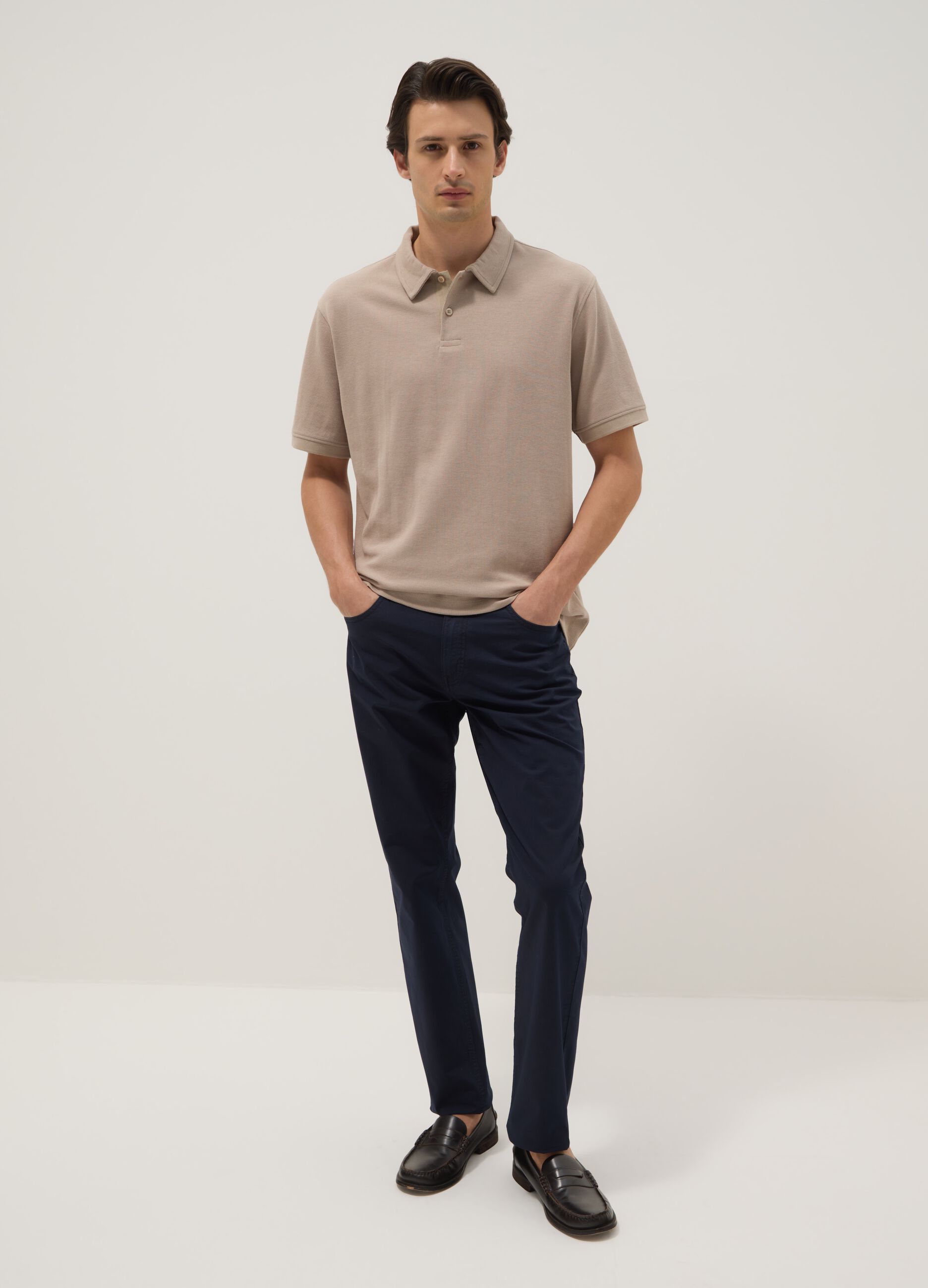 Slim Fit Stretch Cotton Blue Trousers