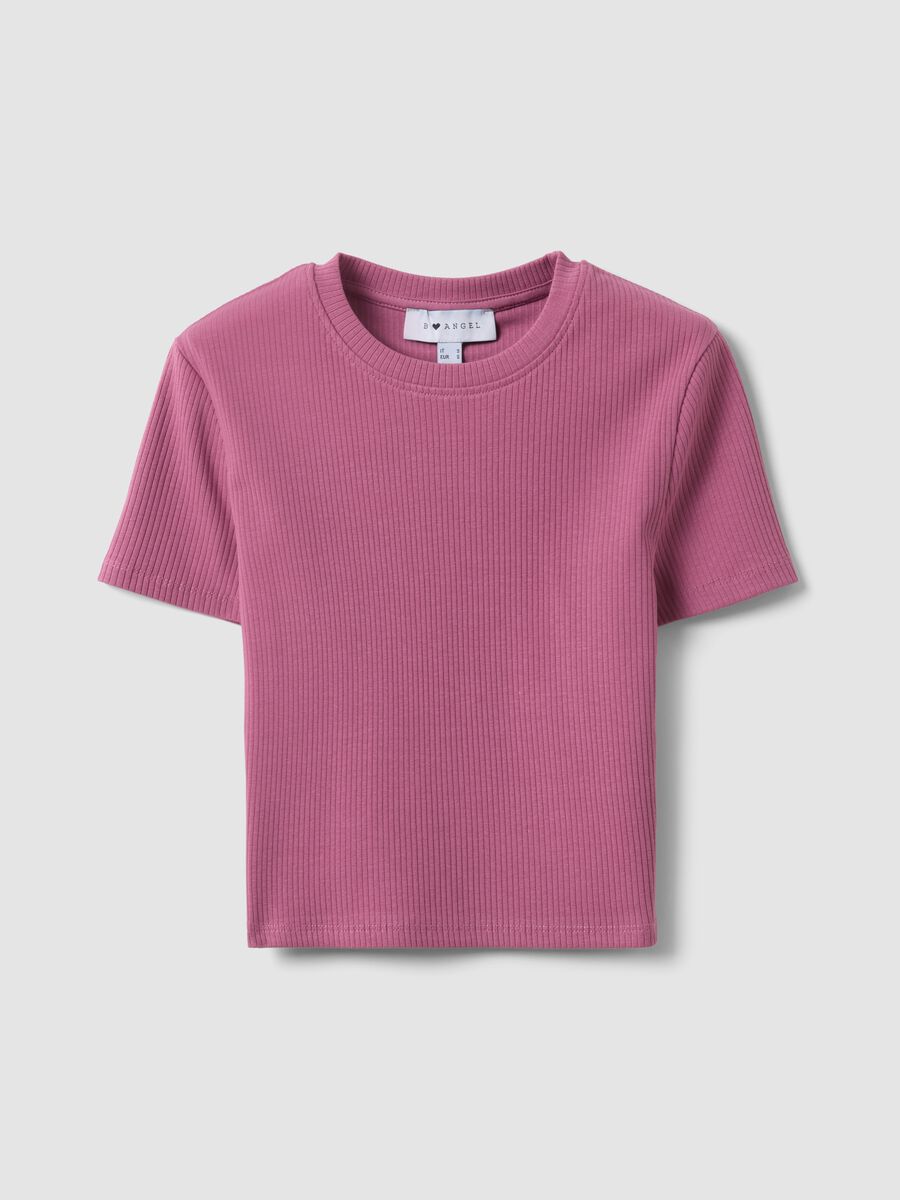 Pinkes geripptes Fitted T-Shirt aus Stretch-Baumwolle_0