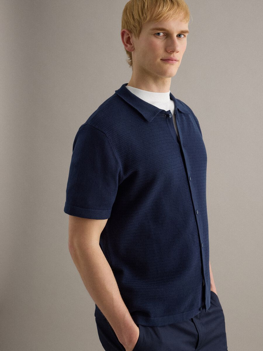 Blue pure cotton polo with buttons, regular fit_3