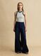 Wide-leg blue denim pure cotton trousers_0