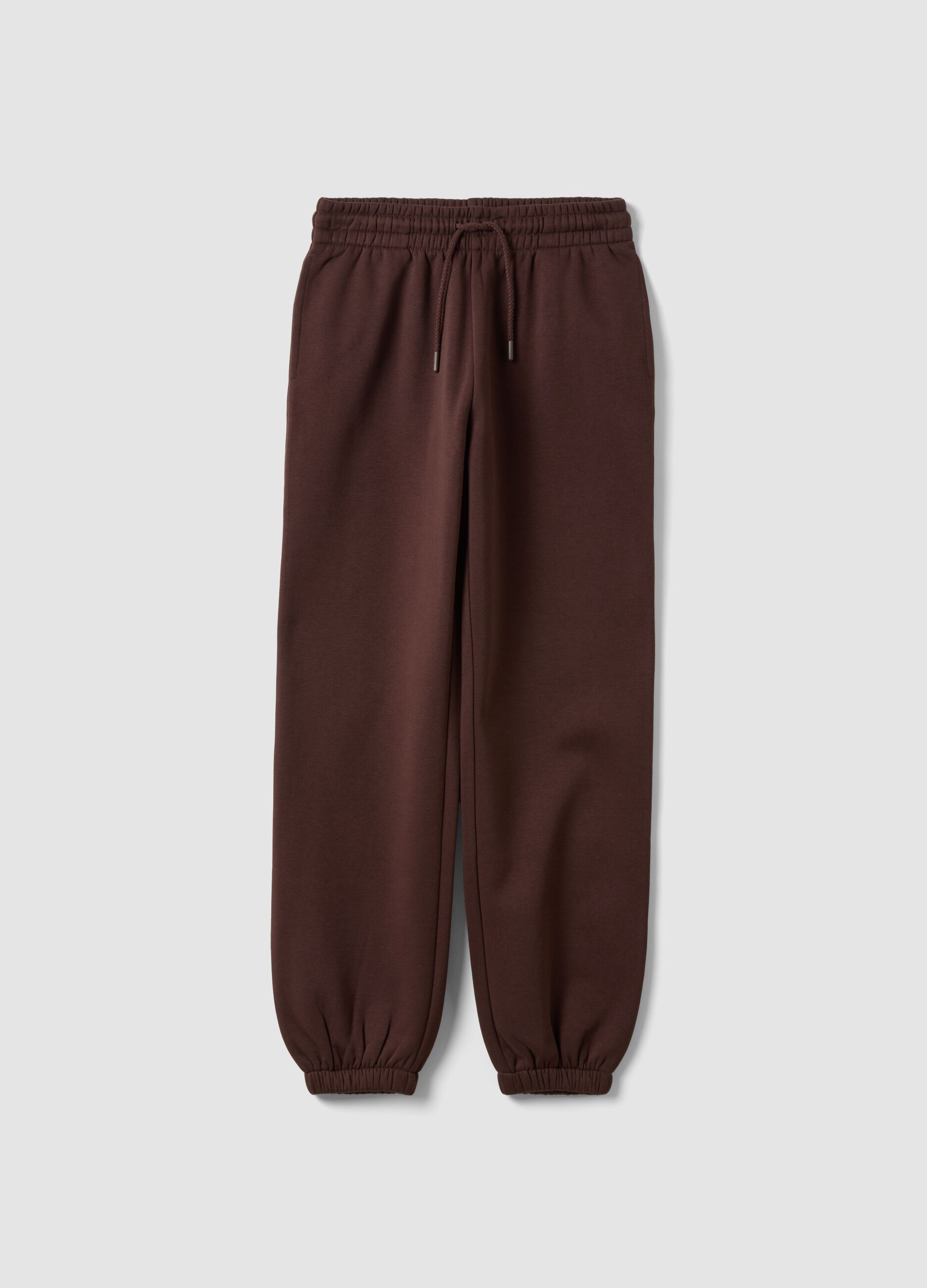 Brown cotton-blend joggers with elasticated waist, regular fit