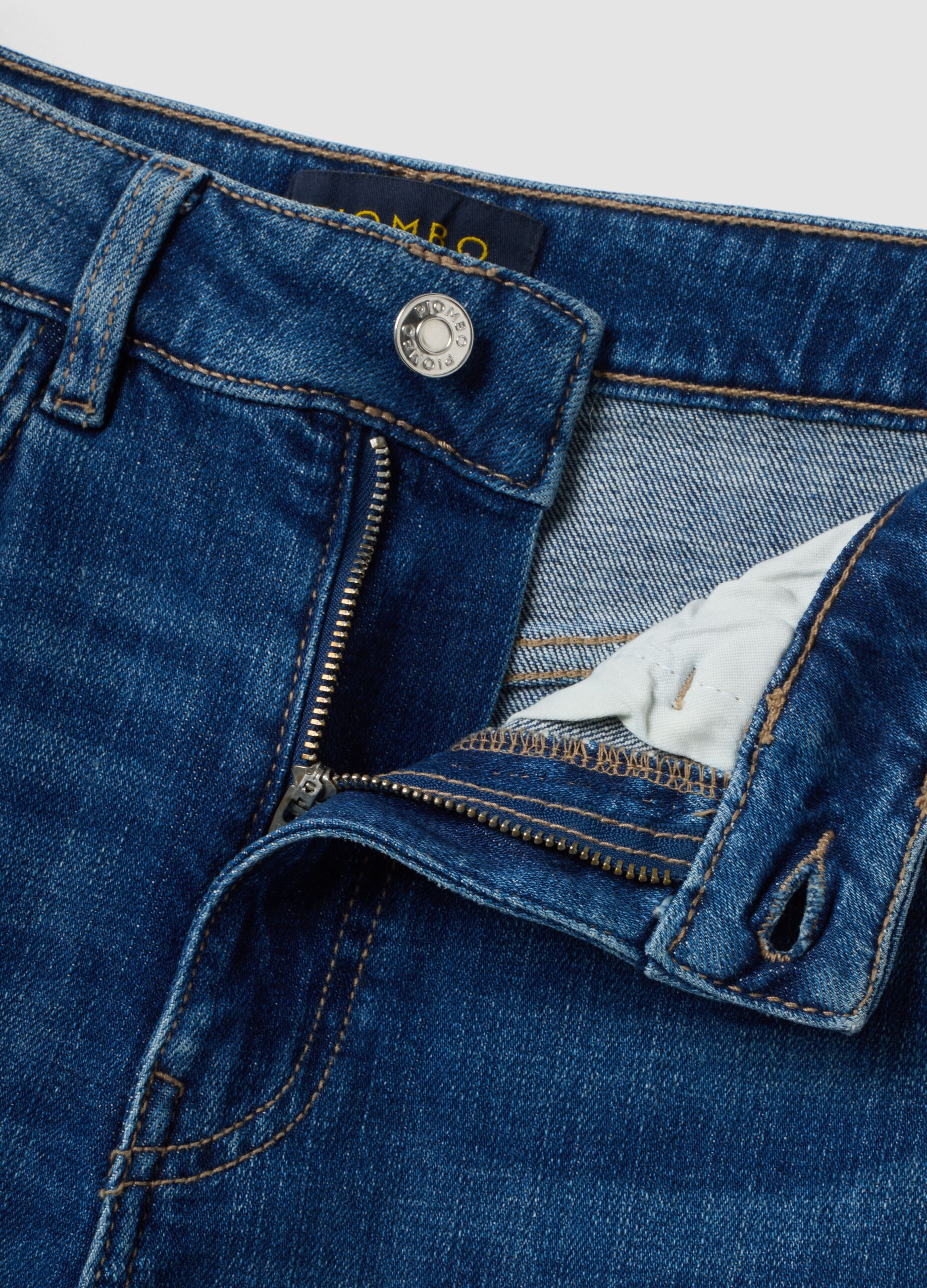 Jeans blu in cotone elasticizzato wide leg